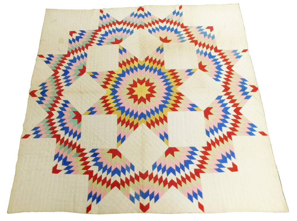 Appraisal: Needlework quilt Star of Texas Star of Bethlehem pattern on