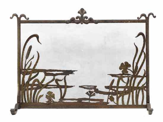 Appraisal: An Art Nouveau Wrought Iron Fireplace Screen the shaped mesh