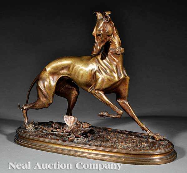 Appraisal: A French Bronze of a Whippet Looking at a Butterfly