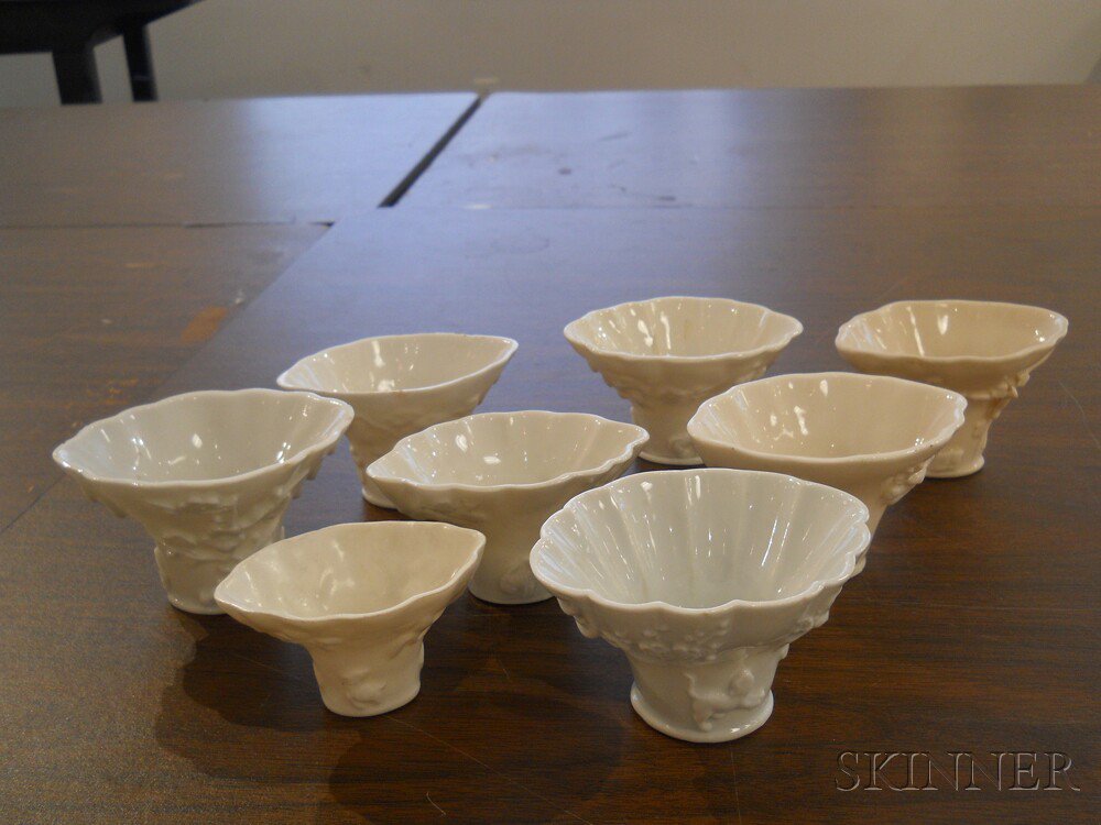 Appraisal: Eight Blanc-de-Chine Libation Cups China Qing Dynasty each rhinoceros horn