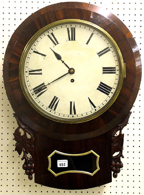 Appraisal: English rosewood single fusee drop dial wall clock by E