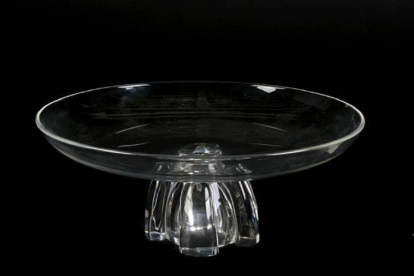 Appraisal: A Steuben clear glass pedestal centerbowl designed by George Thompson