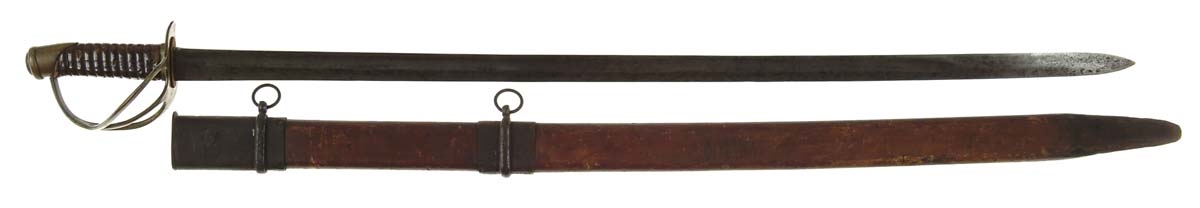 Appraisal: CONFEDERATE CAVALRY SABER IN WOOD SCABBARD straight unfullered blade Brown