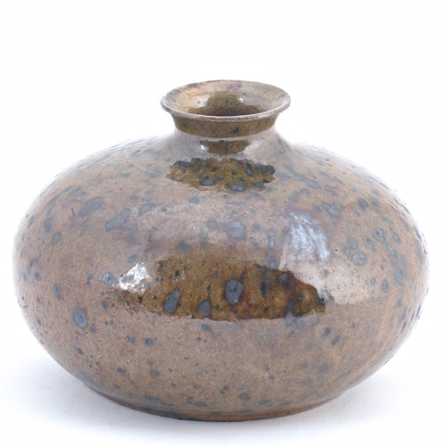 Appraisal: GEORGE OHR Squat vessel covered in a gunmetal and brown