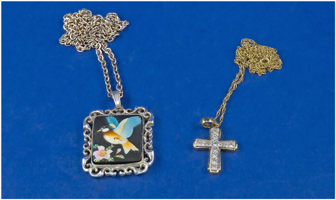 Appraisal: ct Gold and Diamond Cross on fine chain plus Arita