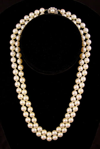 Appraisal: CULTURED PEARL DOUBLE STRAND NECKLACE Decorative K white gold clasp