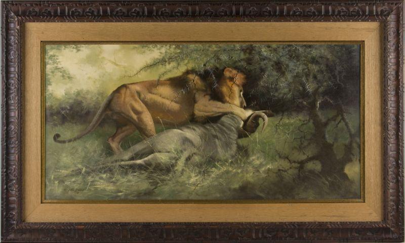 Appraisal: Peter Darro th c Predator Prey oil on canvas signed