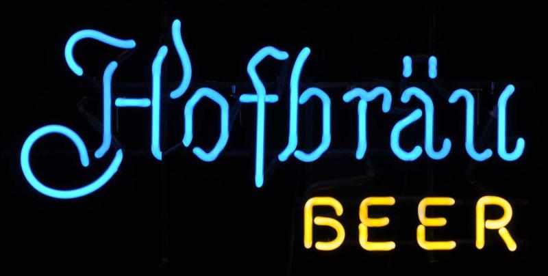 Appraisal: Hoffbrau Beer Neon Sign Description s Blue and yellow on