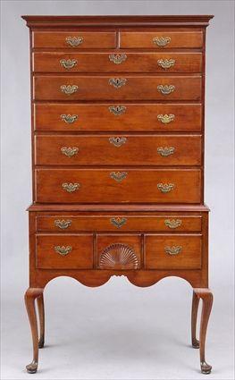 Appraisal: NEW ENGLAND CHERRY HIGHBOY The top with short and long