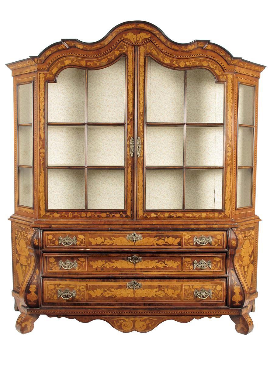 Appraisal: A Dutch walnut and floral marquetry display cabinet