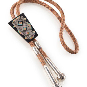 Appraisal: Abraham Begay Din b Sterling Silver and Mosaic Inlay Bolo