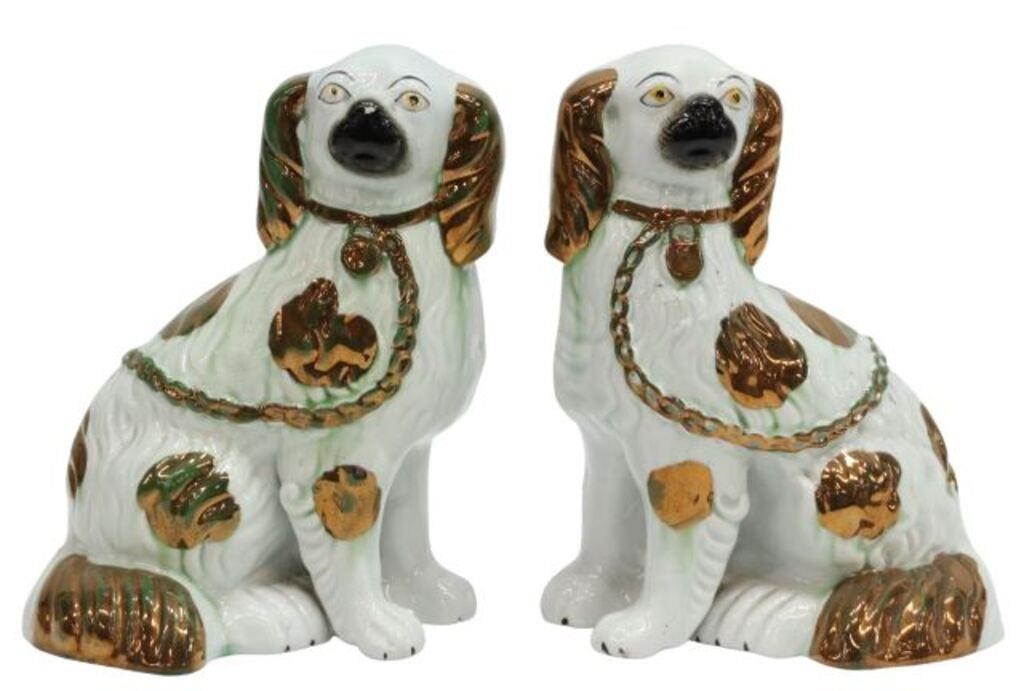 Appraisal: pair English Staffordshire mantel dogs late th c spaniels in