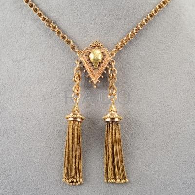 Appraisal: VICTORIAN BICOLOR GOLD TASSEL NECKLACE ca Double reed links with