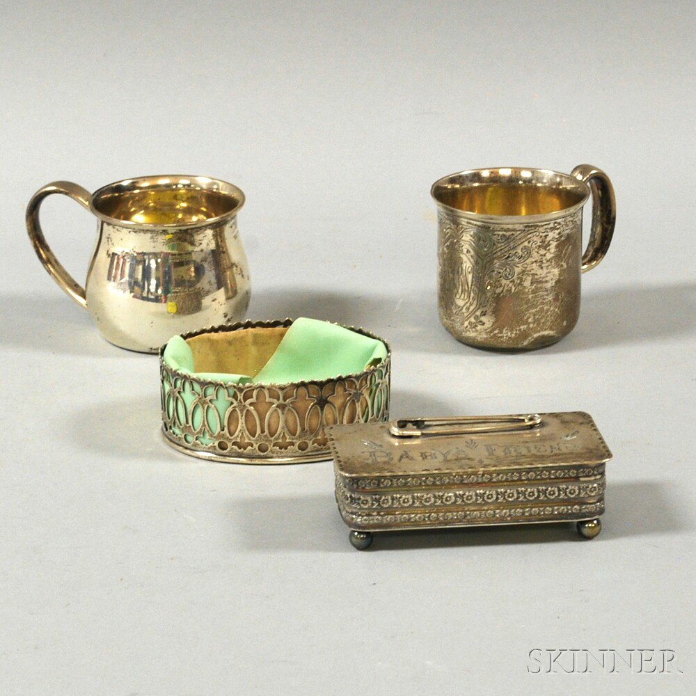 Appraisal: Four Sterling Silver Baby Items two hollow-handled baby mugs one