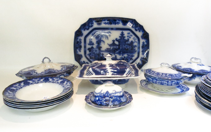 Appraisal: COLLECTION FLOW-BLUE DINNERWARE assorted patterns and makers comprised of dinner