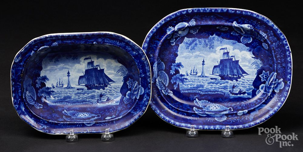 Appraisal: Historical blue Staffordshire platter and dish Historical blue Staffordshire Eddystone