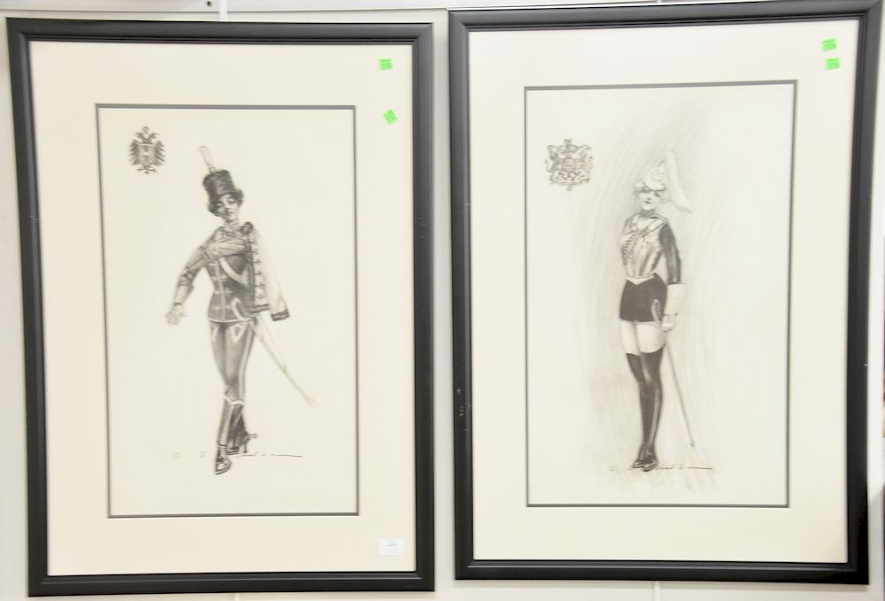 Appraisal: Charles Sheldon - set of three Fashion Illustration Charcoal on