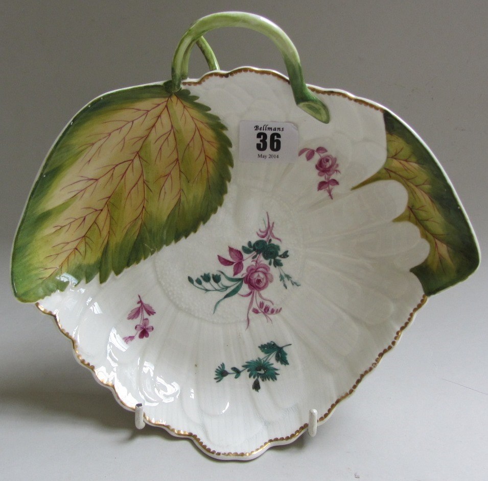 Appraisal: A Chelsea porcelain leaf shaped dish Gold Anchor period circa