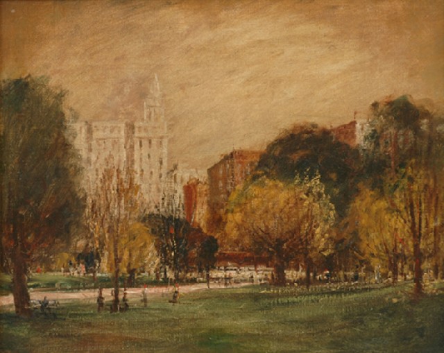 Appraisal: G F Lawrence - City Park oil on canvas on