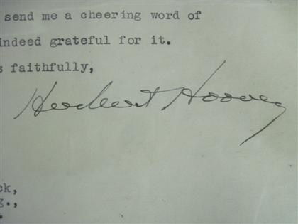 Appraisal: piece Typed Letter Signed Hoover Herbert Washington Nov p to