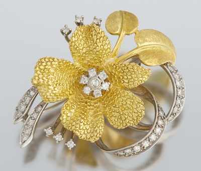 Appraisal: An Estate Gold and Diamond Flower Brooch k white and