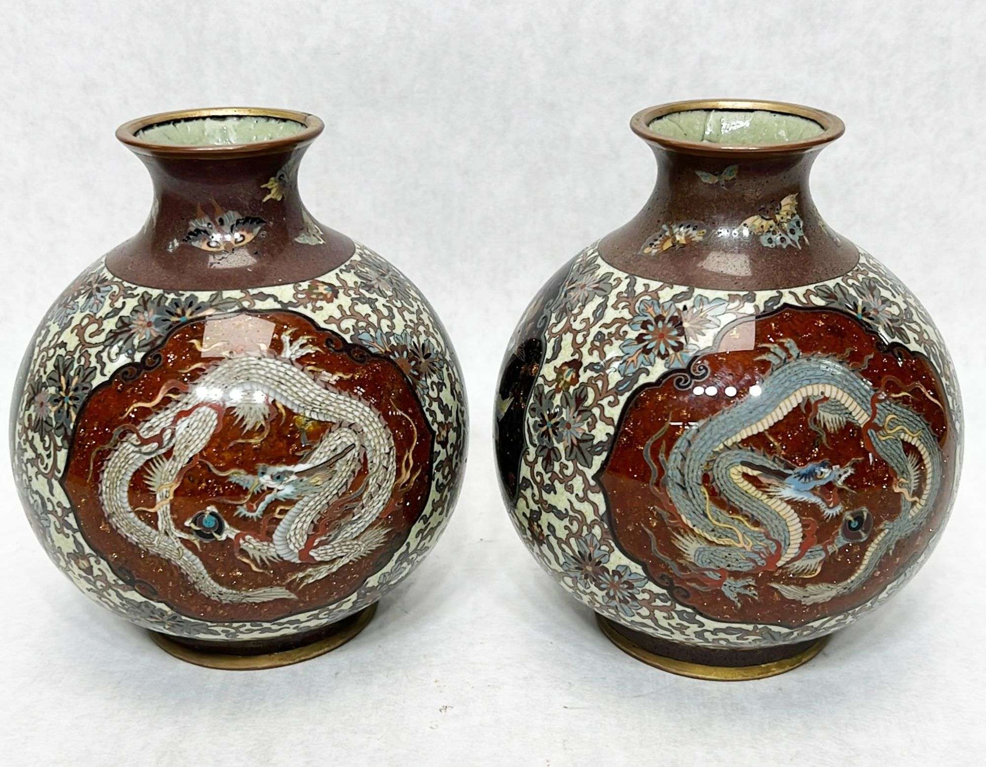 Appraisal: Pair of Japanese Meiji Period Cloisonne Dragon Vases Manor of