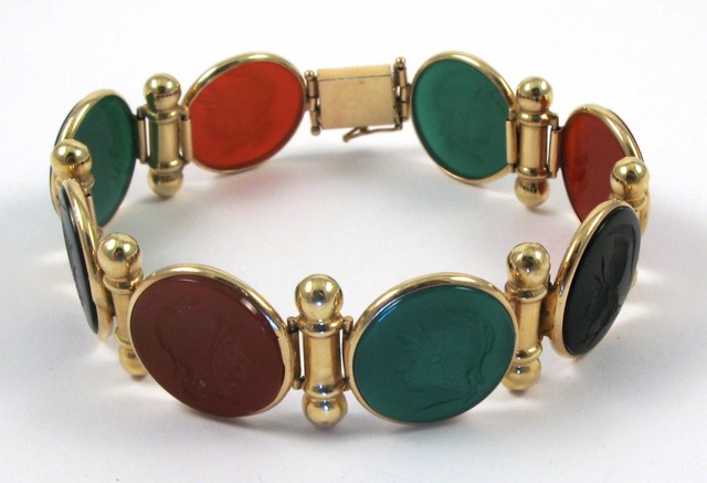 Appraisal: INTAGLIO GLASS AND YELLOW GOLD BRACELET - in length k