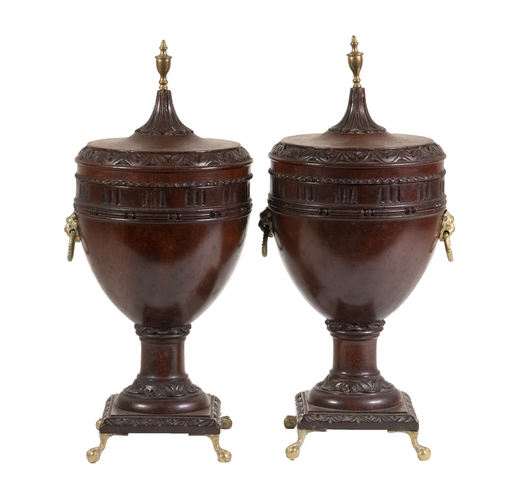 Appraisal: A PR OF ENGLISH REGENCY MANTEL GARNITURE COVERED URNS Circa