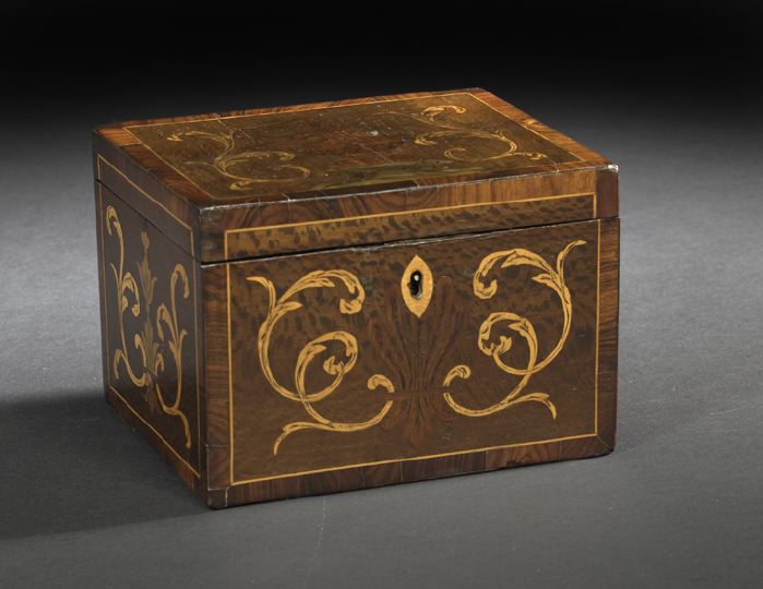 Appraisal: Italian Rosewood-Banded Tinted Marquetry and Rosewood Double-Compartment Tea Box second