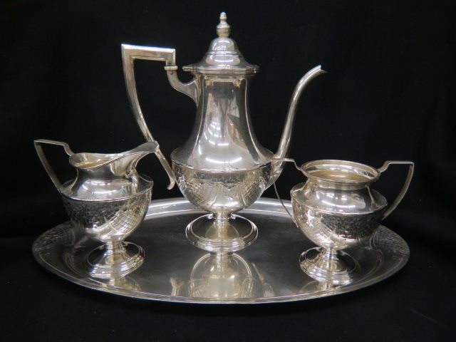 Appraisal: Sterling Silver Coffee Service with Tray coffeepot with creamer sugar