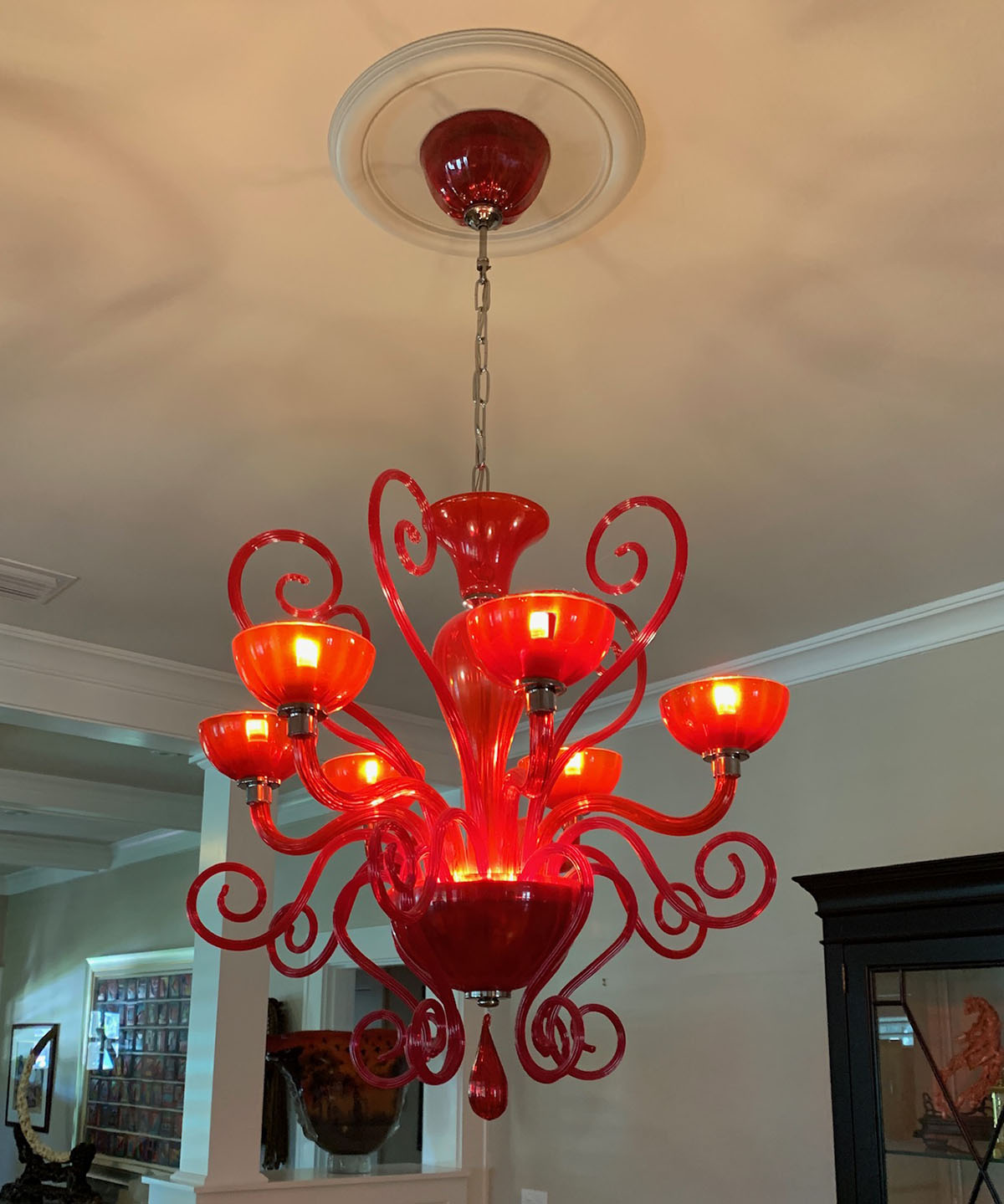 Appraisal: MURANO RUBY RED AMBERINA GLASS CHANDELIER light Murano chandelier having