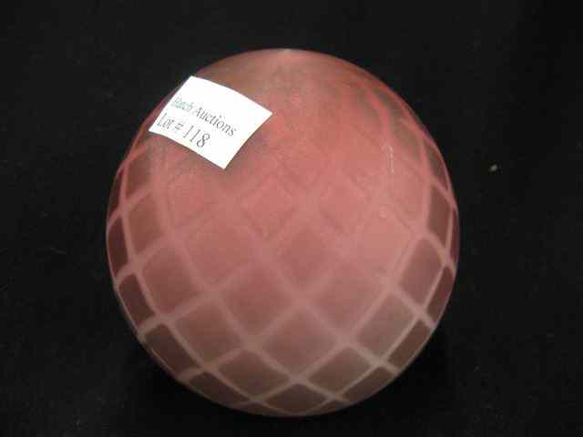 Appraisal: Cranberry Satin Art Glass Paperweight diamond quilted satin '' excellent