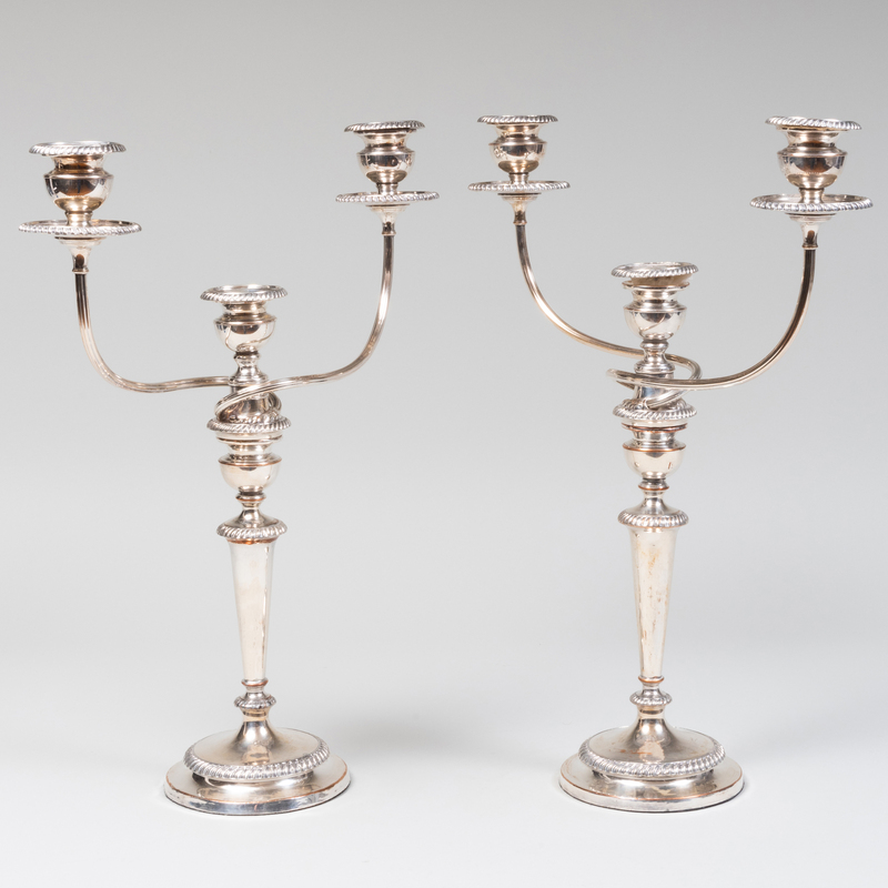 Appraisal: Pair of Silver Plate Three-Light Candelabra x x in Condition