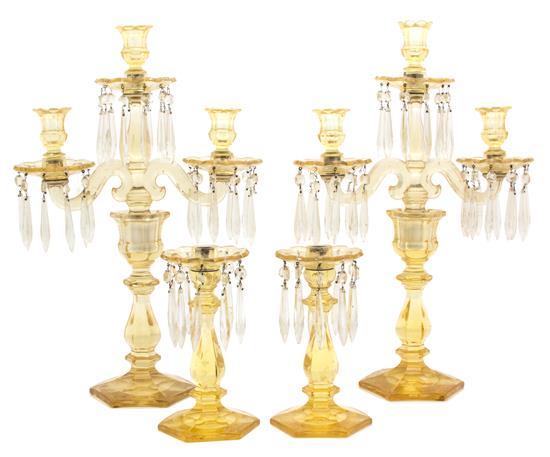 Appraisal: Sale Lot A Pair of Yellow Crystal and Beaded Four-Light