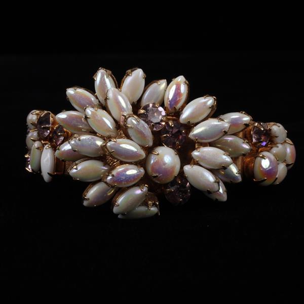 Appraisal: Layered Rhinestone Brass Cuff Bracelet inner width widest point