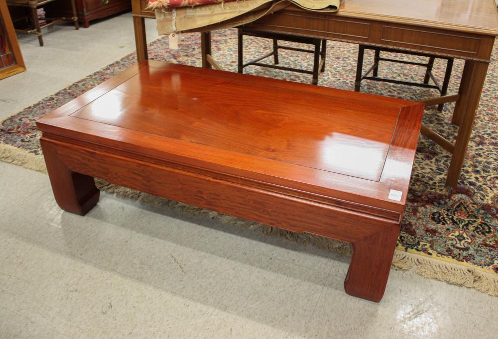 Appraisal: MING-STYLE RED TEAKWOOD COCKTAIL TABLE George Zee Co Ltd Kowloon