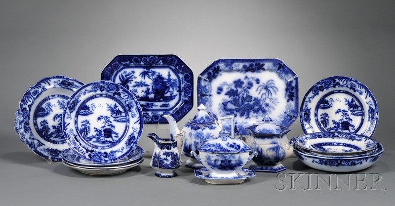 Appraisal: Seventeen Assorted Flow Blue Tableware Items England mid- th century