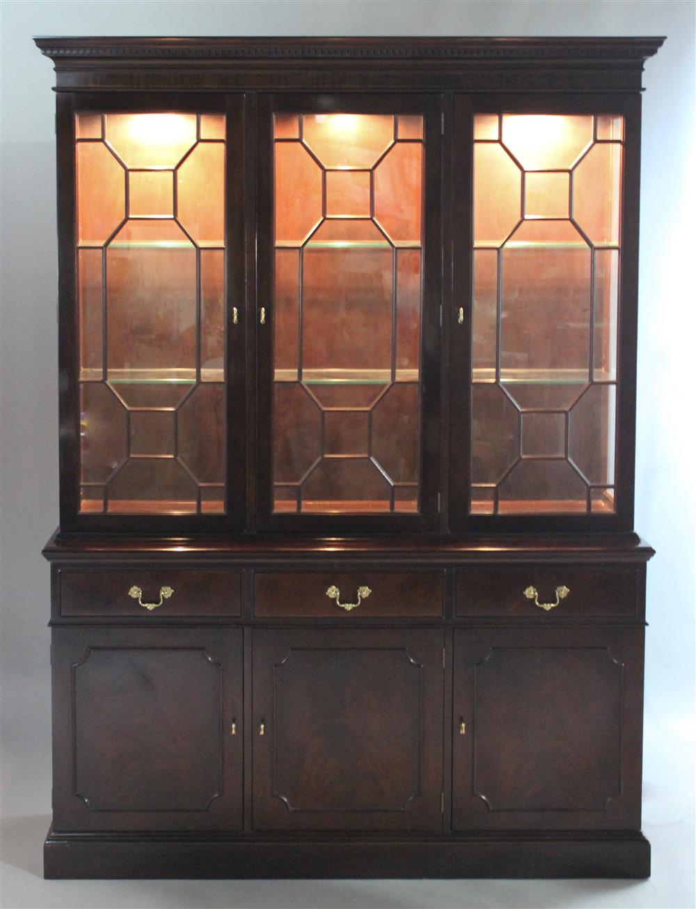 Appraisal: STICKLEY CHIPPENDALE STYLE BREAKFRONT ELECTRIFIED in two parts a molded