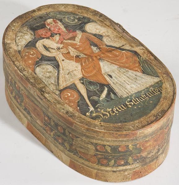 Appraisal: Continental Bentwood Bride's Box th c paint decorated with a