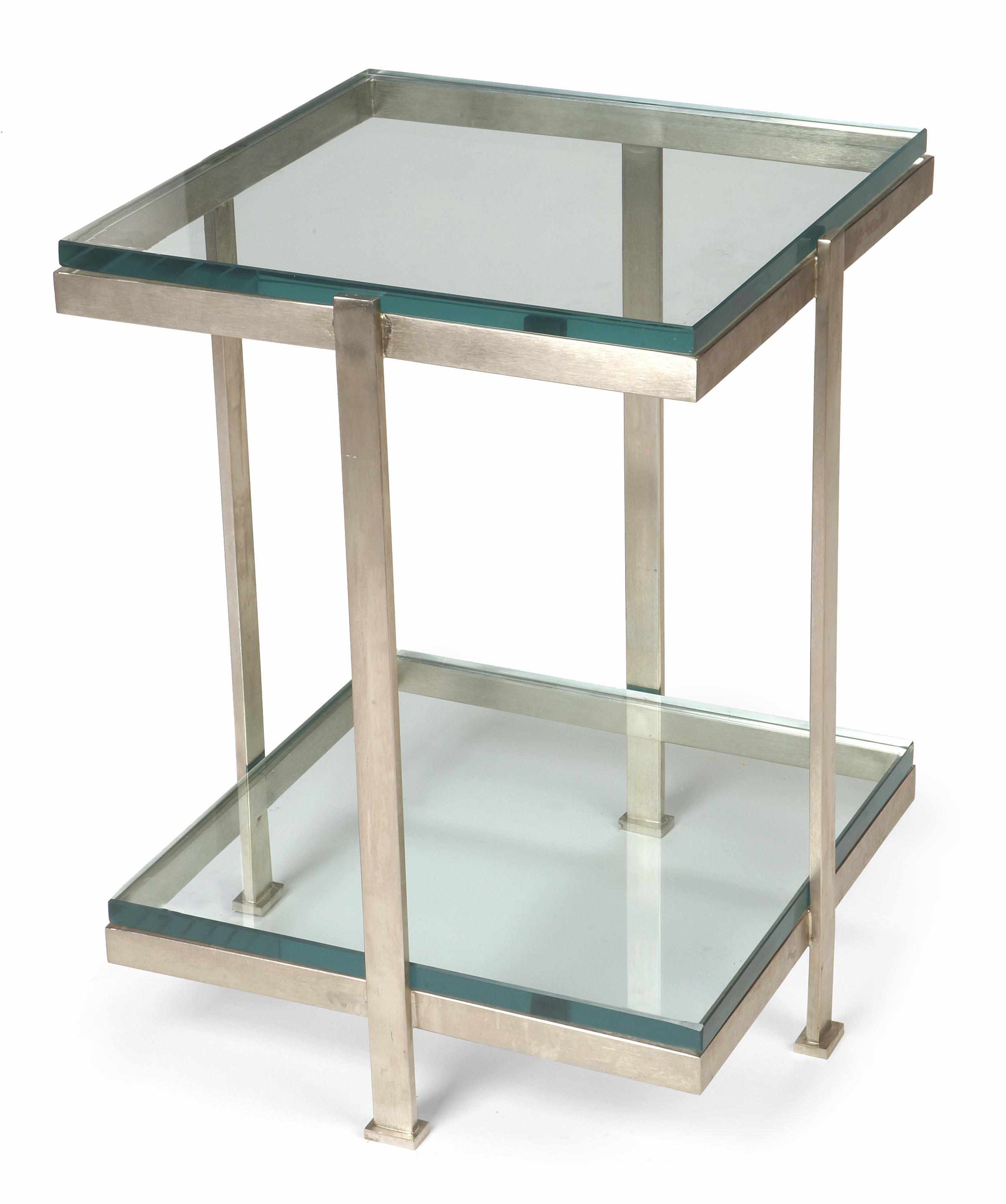 Appraisal: A contemporary steel and glass side table height in width