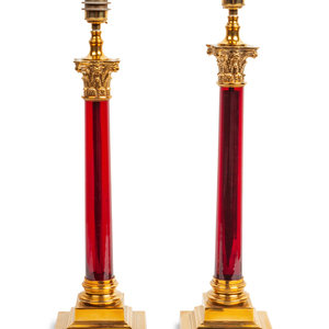 Appraisal: Two Pairs of Glass and Marble Empire Style Lamps Continental