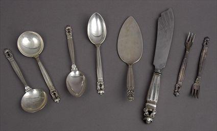 Appraisal: GEORG JENSEN SILVER FLATWARE IN THE ACORN PATTERN Comprising oyster