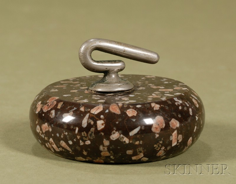 Appraisal: Curling Stone-form Granite Paperweight early th century the dark maroon