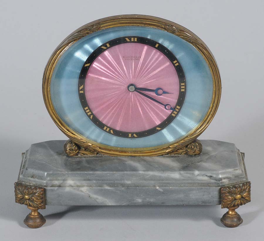 Appraisal: Swiss Enameled Bronze Desk Clock on a marble base Gubelin