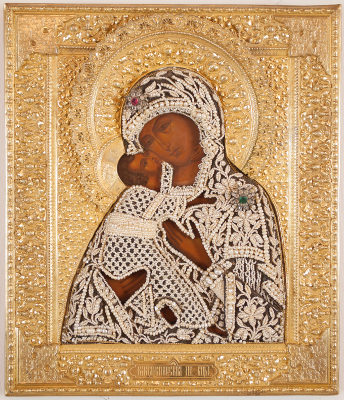 Appraisal: RUSSIAN ICON FEODOROVSKAYA MOTHER OF GOD with finely detailed gilt