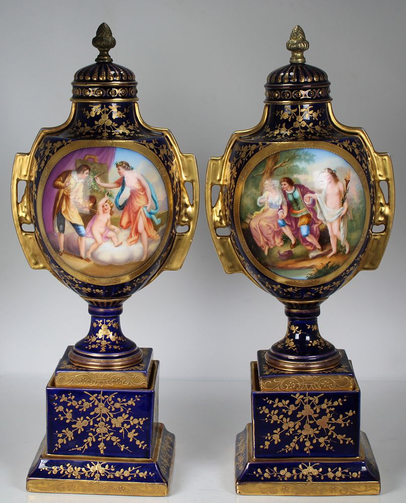 Appraisal: Exceptional Royal Vienna Hand Painted Urns Exceptional Antique Royal Vienna