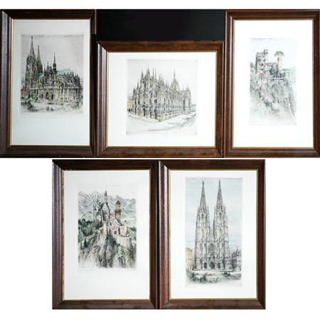 Appraisal: Paul Geissler CHURCH VIEWS Five hand-colored etchings Estimate -