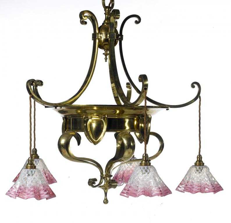 Appraisal: AN ENGLISH ART NOUVEAU EARLY ELECTRIC BRASS CHANDELIER BY THE