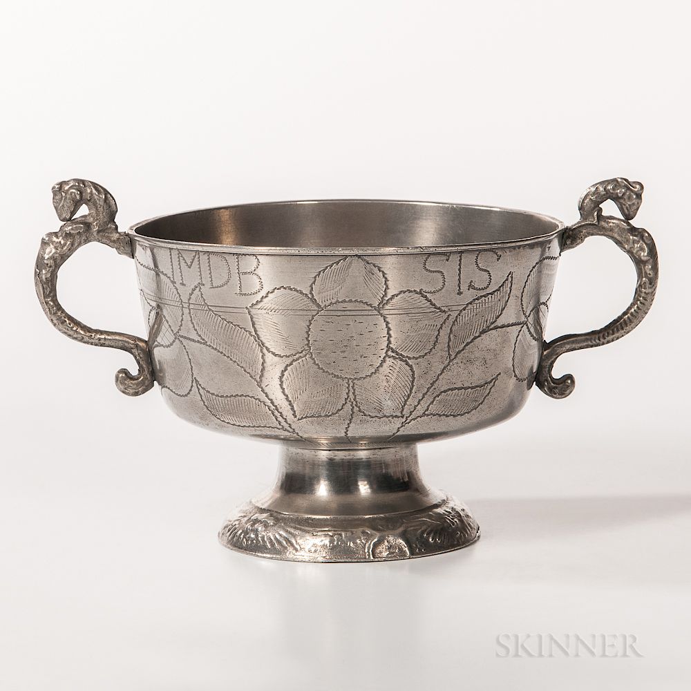 Appraisal: Early Dutch Pewter Brandy or Broth Bowl Early Dutch Pewter