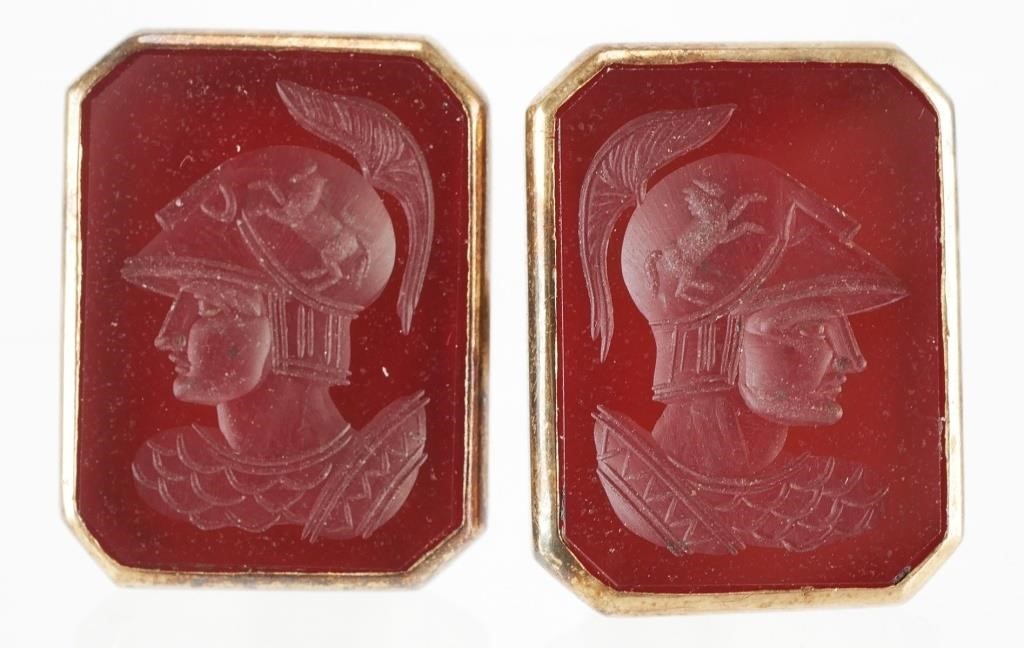 Appraisal: Pair k yellow gold and carnelian intaglio cufflinks featuring a